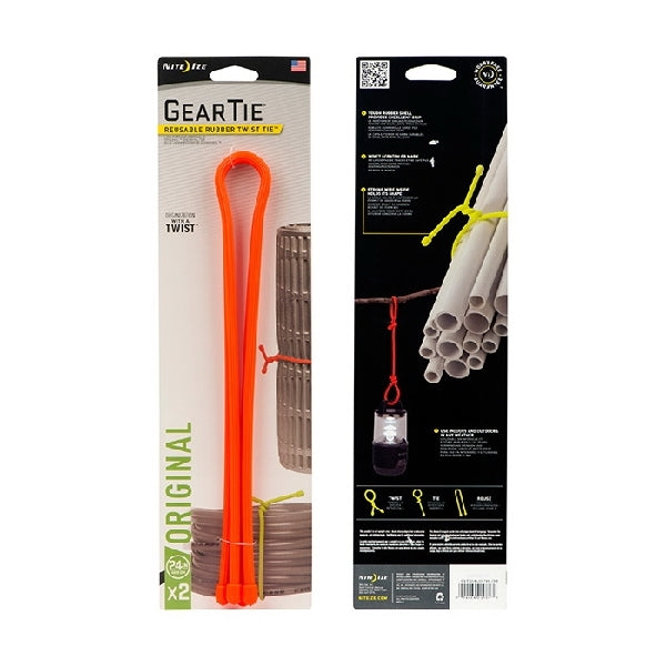 Gear Tie® Reusable Rubber Twist TieTM 24 in. - 2 Pack - Bright Orange