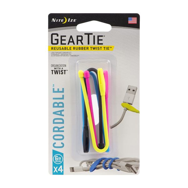 Gear Tie® CordableTM Twist Tie 6 in. - 4 Pack - Assorted