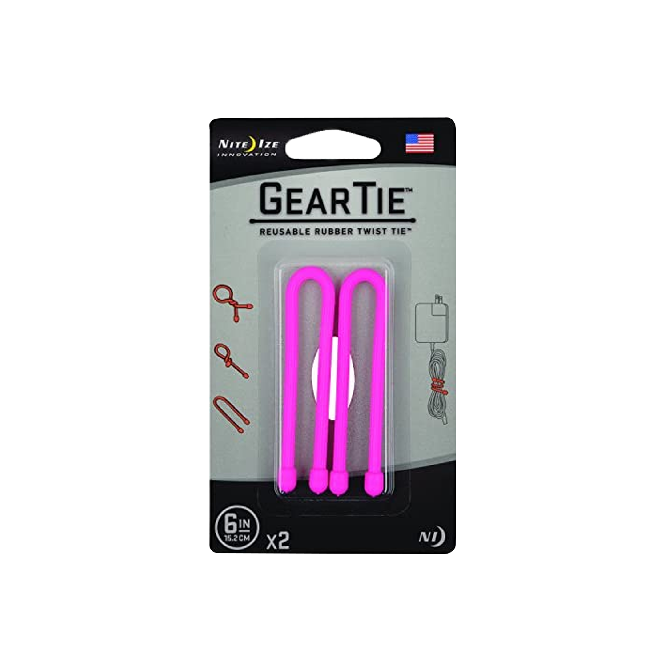 Gear Tie 6"" - Neon Pink
