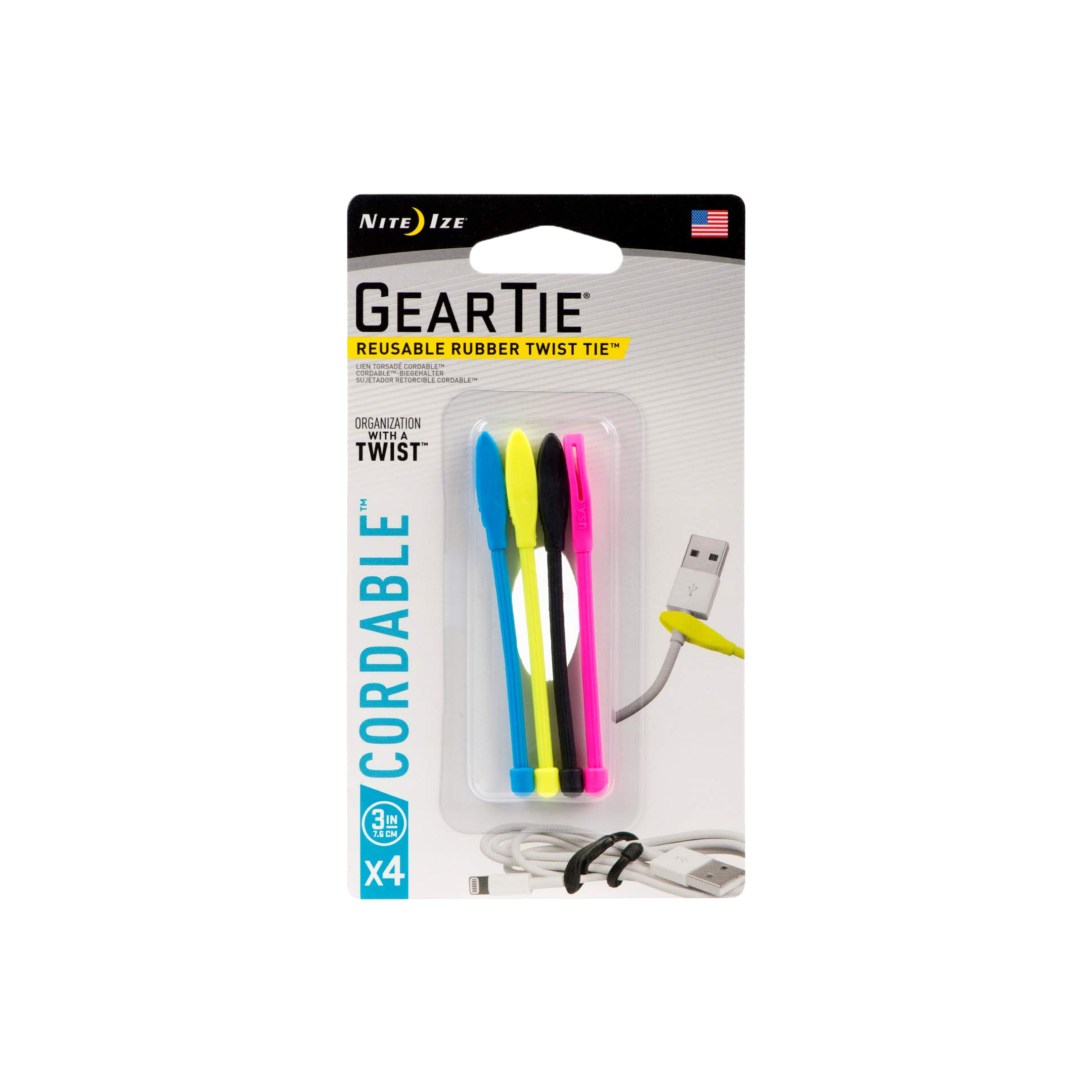Gear Tie® Cordable Twist Tie 3 in. - 4 Pack - Assorted