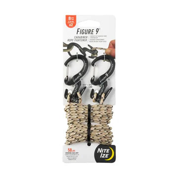 Figure 9® Carabiner Rope Tightener - Small - 2 Pack with Rope - Black