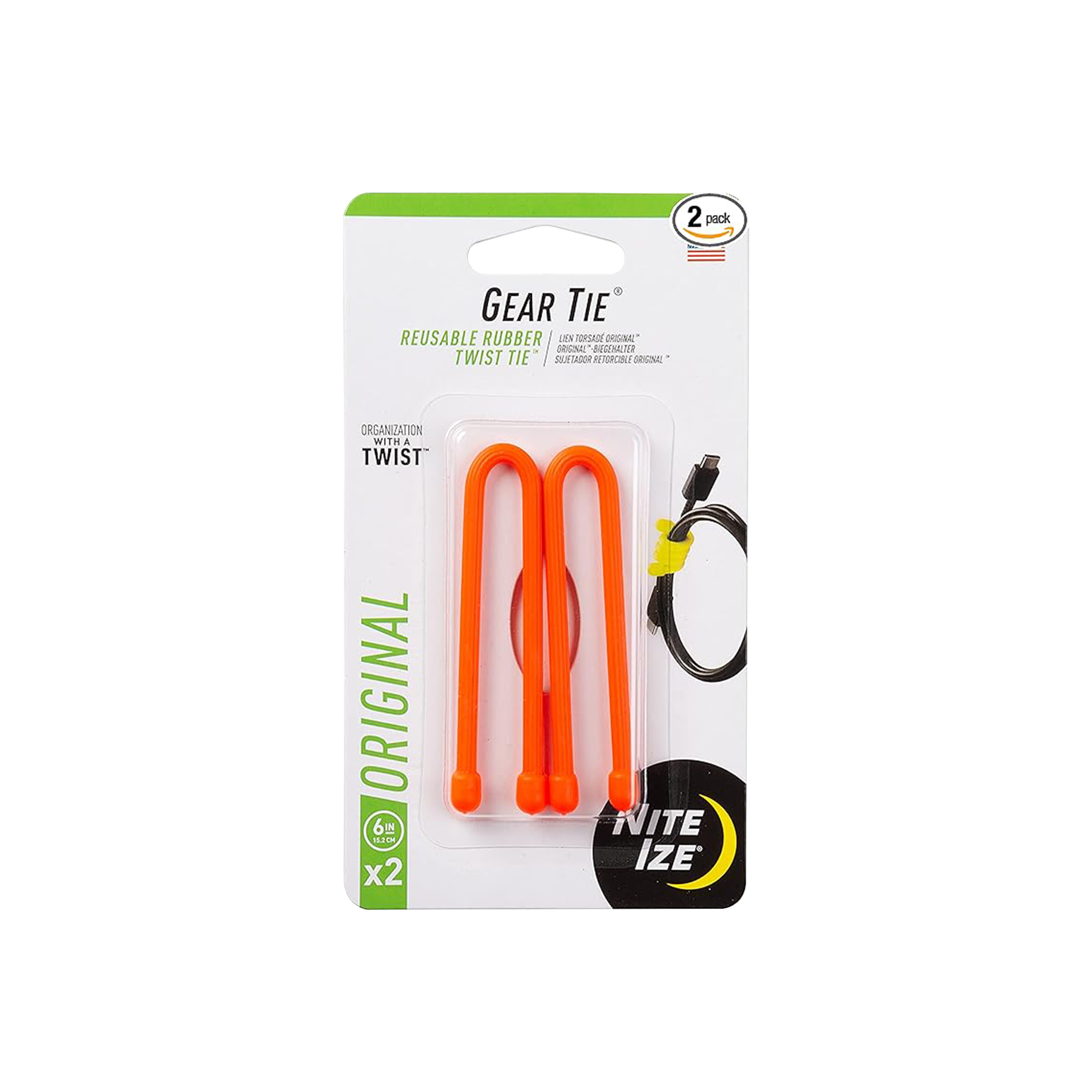 Gear Tie® Reusable Rubber Twist Tie - Orange