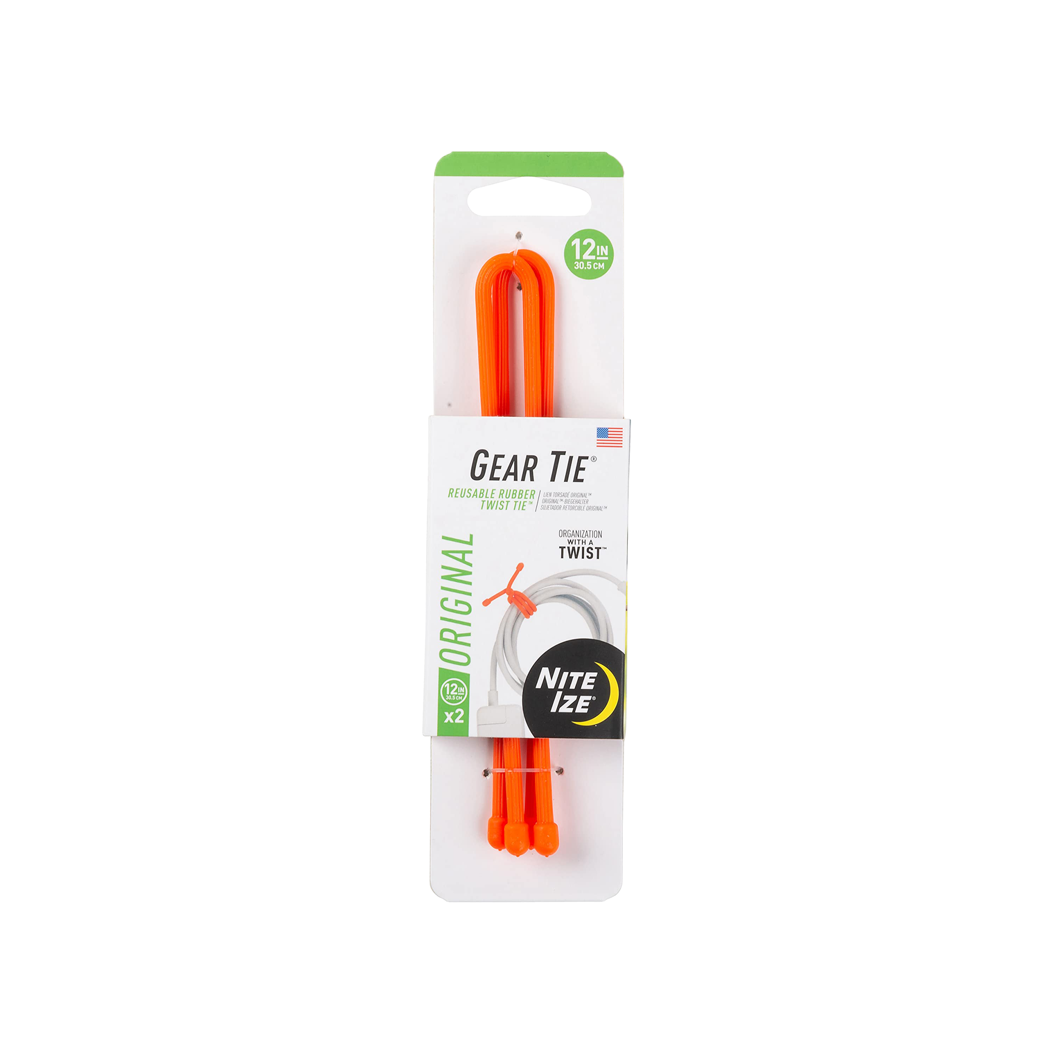 Gear Tie® Reusable Rubber Twist Tie 12 in. 2 Pack Orange